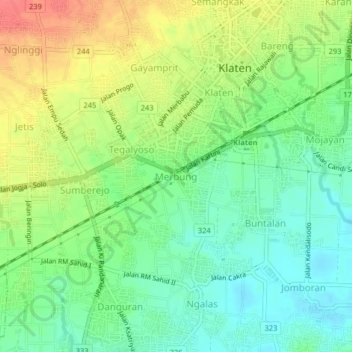 Topografisk kort Merbung, højde, terræn