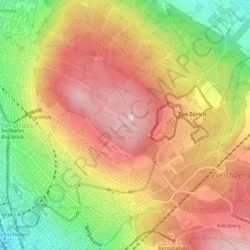 Topografisk kort Zürichberg, højde, terræn