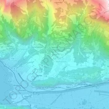 Topografisk kort Schried, højde, terræn