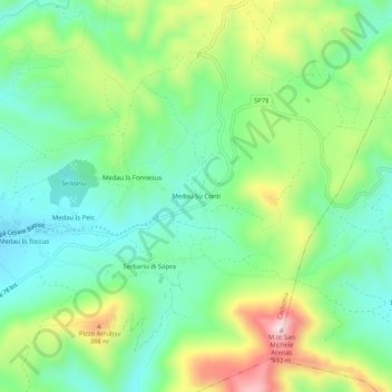 Topografisk kort Medau Su Conti, højde, terræn