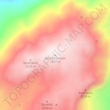 Topografisk kort Mica Mountain, højde, terræn
