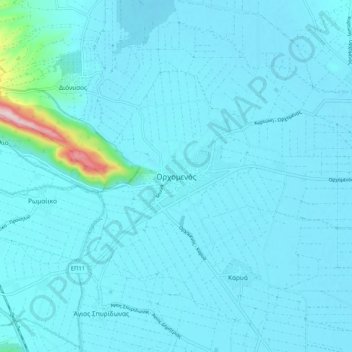 Topografisk kort Orchomenos, højde, terræn