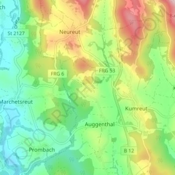 Topografisk kort Reisersberg, højde, terræn