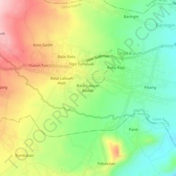 Topografisk kort Balai Labuah Bawah, højde, terræn