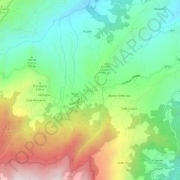 Topografisk kort Minozzo, højde, terræn