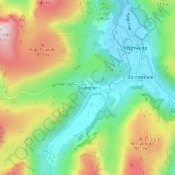 Topografisk kort Seatoller, højde, terræn