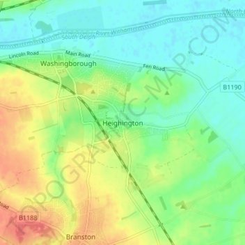 Topografisk kort Heighington, højde, terræn