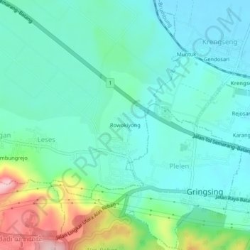 Topografisk kort Rowokiyong, højde, terræn