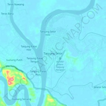 Topografisk kort Tanjung Selor, højde, terræn