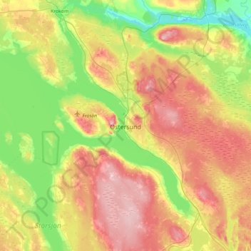 Topografisk kort Östersund, højde, terræn