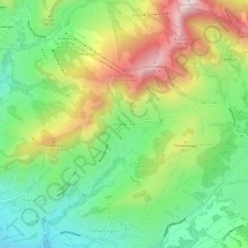 Topografisk kort Walde, højde, terræn