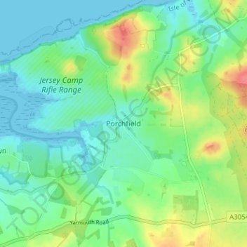 Topografisk kort Porchfield, højde, terræn