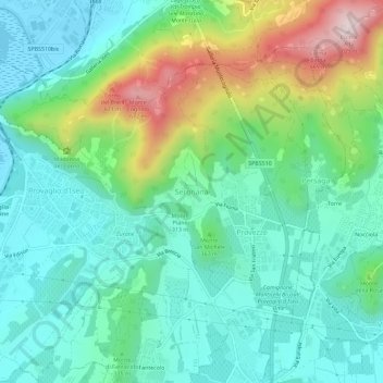 Topografisk kort Sergnana, højde, terræn