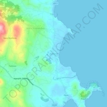 Topografisk kort Dassia, højde, terræn