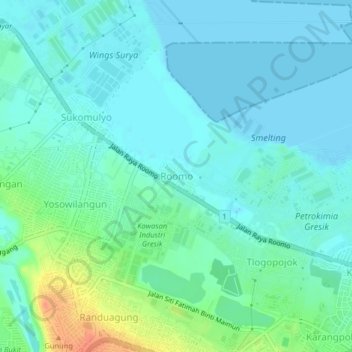 Topografisk kort Roomo, højde, terræn