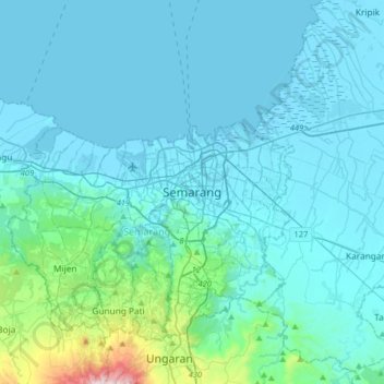 Topografisk kort Semarang, højde, terræn