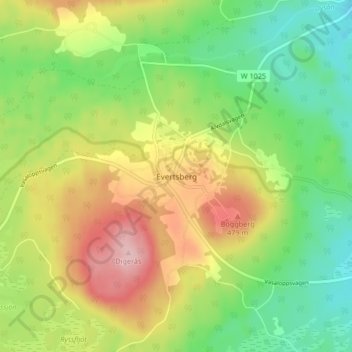 Topografisk kort Evertsberg, højde, terræn