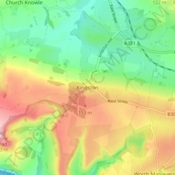 Topografisk kort Kingston, højde, terræn