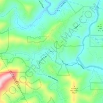 Topografisk kort Aska, højde, terræn