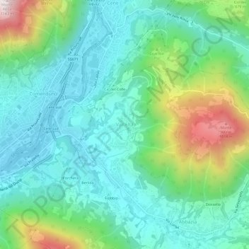 Topografisk kort Vall'Alta, højde, terræn