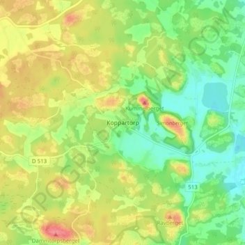 Topografisk kort Koppartorp, højde, terræn