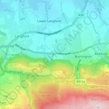 Topografisk kort Upper Langford, højde, terræn
