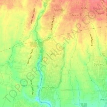 Topografisk kort Sibangkaja, højde, terræn