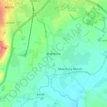 Topografisk kort Maesbury, højde, terræn