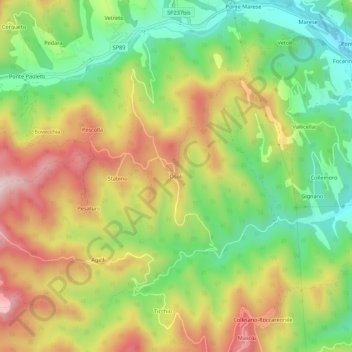 Topografisk kort Osoli, højde, terræn