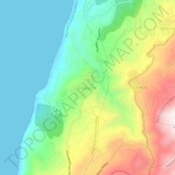 Topografisk kort Kalamitsi, højde, terræn
