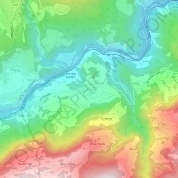 Topografisk kort Valendas, højde, terræn
