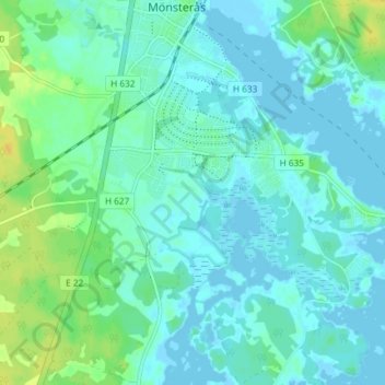 Topografisk kort Oknebäck, højde, terræn