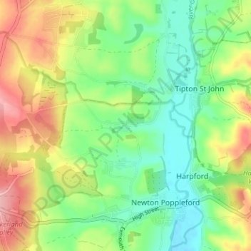 Topografisk kort Venn Ottery, højde, terræn