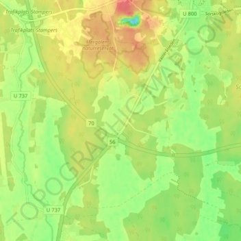 Topografisk kort Trefoten, højde, terræn