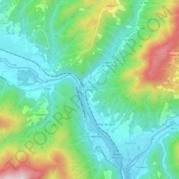 Topografisk kort Val Fegana, højde, terræn