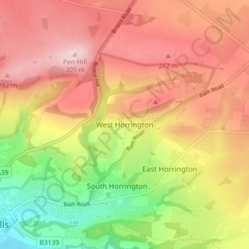 Topografisk kort West Horrington, højde, terræn