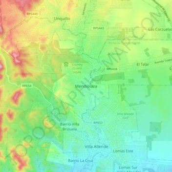 Topografisk kort Mendiolaza, højde, terræn