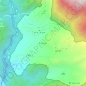 Topografisk kort Rosoan, højde, terræn