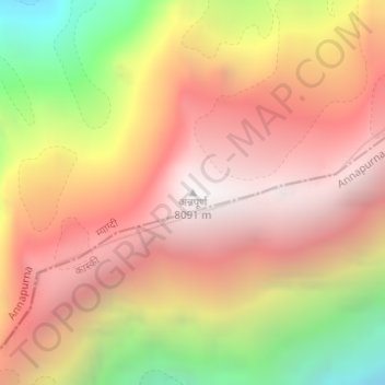 Topografisk kort अन्नपूर्ण, højde, terræn