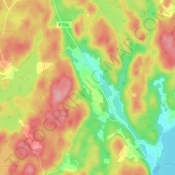 Topografisk kort Yxefall, højde, terræn