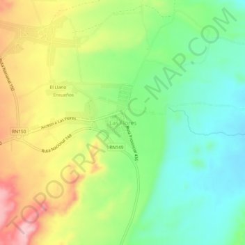 Topografisk kort Las Flores, højde, terræn