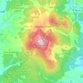 Topografisk kort Oberfahrenberg, højde, terræn