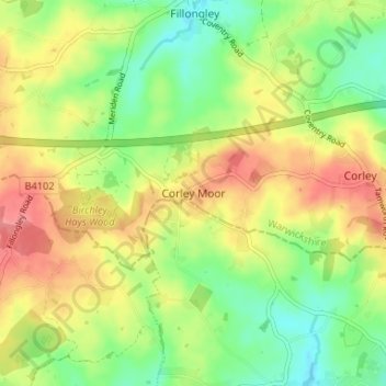 Topografisk kort Corley Moor, højde, terræn
