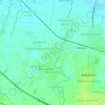 Topografisk kort Gembongan, højde, terræn