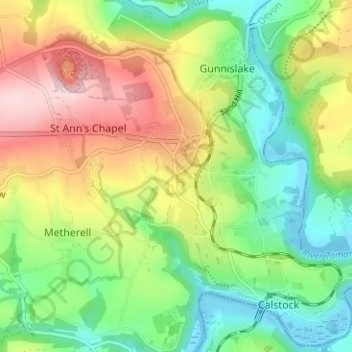 Topografisk kort Albaston, højde, terræn