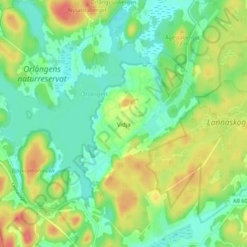 Topografisk kort Vidja, højde, terræn