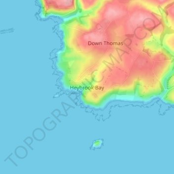 Topografisk kort Heybrook Bay, højde, terræn