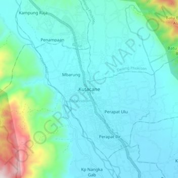 Topografisk kort Kutacane, højde, terræn