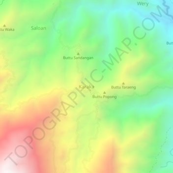 Topografisk kort Karaka, højde, terræn