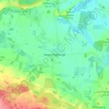 Topografisk kort Vester Hæsinge, højde, terræn